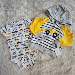 Carter's Tractor Baby Boy Zip Up Sweater and Bodysuit/Onsie - Infant 9 Months